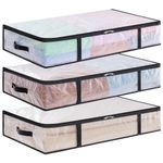 Lifewit 3 Pack Under Bed Storage, 60L Large Clear Plastic Storage Bags, Clothes Storage Boxes Wardrobe Storage Organizer with Reinforced Handle Durable PP Fabric for Bedding Clothes Blanket