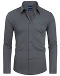 DEMEANOR Mens Dress Shirts Long Sleeve Dress Shirts for Men Slim fit Shirt Mens Casual Shirts Non-Iron Men Formal Shirts Dark Grey