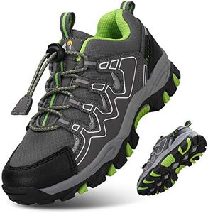 Scarpe da Trekking Bambino Idrorepellenti Scarpe da Escursionismo Antiscivolo e Traspiranti per Bambini Scarpe Sportive Outdoor Grigio e Verde Taglie 40