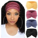 DRESHOW 4 Pack Turban Headbands for Women Wide Vintage Head Wraps Knotted Cute Hair Bands Accessories