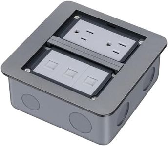 Creemrib Floor Outlet Kit with 3 RJ45 Ports and 2 Power Outlets, Recessed Electrical Box with Cover Plate, 2-Gang Design for Concrete Floors, Industrial and Commercial Use