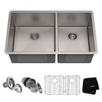 KRAUS Standart PRO™ 33-inch 16 Gauge Undermount 60/40 Double Bowl Stainless Steel Kitchen Sink