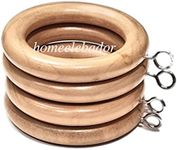 HomeElabador Wooden Curtain Hanging Ring Hooks with Eyes 24-Piece, 45 mm Internal Diameter, Natural Wood