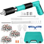 Manual Nail Gun with 300 Rounds Nails, 5-Speed Adjustable Nail Gun, Concrete Manual Steel Gun for Steel and Concrete, Portable NailGun for Ceiling/Wire Hider with Gloves, Goggles, Earplugs (Blue)