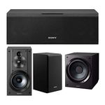 Sony SSCS8 2-Way 3-Driver Center Channel Speaker with Bookshelf Speaker System and Subwoofer Bundle (3 Items)