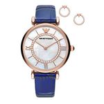 Emporio Armani Leather Analog Mother of Pearl Dial Women Watch-Ar80053, Blue Band