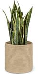 Dahey Jute Rope Plant Basket Modern Woven Storage Basket for 10" Indoor Planter, Decorative Flower Pots Cover Laundry Bin with Handle Rustic Home Decor, Beige