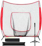 Hikeen Baseball Softball Net,7'×7'Baseball Practice Net with Baseball Tee for Hitting and Pitching Portable Backstop with Carrying Bag for Kids, Children & Teens, Red