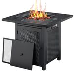 Arlopu Outdoor Propane Fire Pit Table, 30 Inch CSA Approved 50,000 BTU, Auto-Ignition Gas Fire Pit Table, Rattan-Look Steel Fireplace with Lava Rock, Garden/Patio/Porch/Backyard