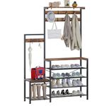 TRIFEBLE Hall Tree with Bench and Shoe Storage, Freestanding Coat Rack, 4 in 1 Entryway Coat Rack with Shoe Bench, 9 Hooks and Top Shelf, 12.6 x 44.7 x 70.9 Inches, Rustic Brown and Black