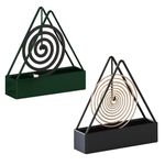 Triangular Mosquito Coil Holder, Essential Mosquito Repellent Outdoor Tray, Portable Hangable Mosquito Incense Trays, Iron Mosquito Coils with Handle for Indoor Outdoor Camping(Black*1 Green*1)