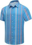 SheLucki Hawaiian Shirt for Men, Unisex Summer Beach Casual Short Sleeve Button Down Shirts, Printed Palmshadow Clothing, Stripe Sky Blue, X-Large