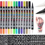 Jutqut Temporary Tattoo Markers for Skin, 12 Colors Body Markers Kit w/ 67 Patterns Tattoo Stencils for Kids & Adults, Dual-End Darker and Lighter Tip Tattoo Pens, Christmas Gifts for Teen Girls