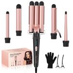 Wand Curling Iron, 5 in 1 Curling Wand Set with 3 Barrel Wave Hair Crimper, 0.35 to 1.25 Inch Ceramic Barrel Hair Curler Wand, Professional Dual Voltage Hair Styling Hot Tools for Travel, Home