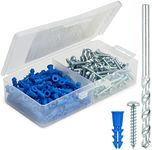 Qualihome Ribbed Plastic Drywall Anchor Kit - Wall Anchors and Screws for Drywall Includes Anchors, & Screws, 1 Masonry Drill Bit - Mounting Tolls for Decor, Furniture, Shelving (10-12 x 1")