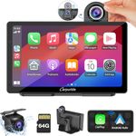 Carpuride W703 Portable Wireless Carplay & Android Auto with Dash Cam-7" HD IPS Screen, 4K Front Cam & 1080P Backup Cam, Loop Recording,Bluetooth,Mirror Link,GPS,Siri,Play Music,Dashboard Mounted