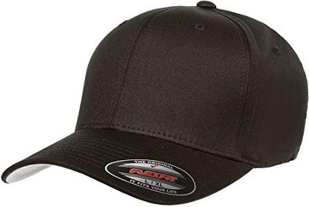 Flexfit Mens Cotton Twill Fitted Baseball Cap, Black, Large-X-Large US