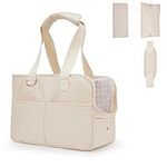 LOEFAY Dog Carriers for Small Dogs, Puppy Dog Carrier for Small Dogs with Multiple Pockets, Breathable Mesh and Soft Cushion, Small Dog Travel Tote Bag for Hiking, Outdoor, Max 16 lbs, Beige