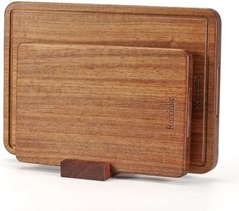 Relxinke Solid Teak Wood Cutting Board Set One Piece Non Glued Large Thick Crack Resistant Wooden Chopping Board with DeepJuice Grooves Built in Handles for Kitchen Meat Bread 16.9x11.8IN &11.8*7.9IN