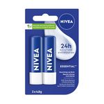 NIVEA Lip Care Essential, (2 X 4.8g) | Made with Jojoba Oil & Shea Butter, 24H Hydration, Transparent