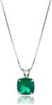 Amazon Collection 14k White Gold 8mm Cushion Cut May Birthstone Created Emerald Solitaire Pendant Necklace for Women with 18 inch Box Chain