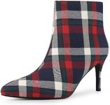 Allegra K Women's Plaid Pointed Toe Side Zip Stiletto Heel Blue White Ankle Boots 6 M US