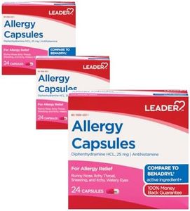 Leader Antihistamine Allergy Relief Diphenhydramine HCl, 25mg Capsules, 24 Count Pack of 3