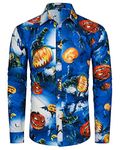 MOHEZ Mens Halloween Shirt Ugly Pumpkin Casual Long Sleeve Funny Button Down Shirts Bats Print Adult Costume Blue 3X-Large