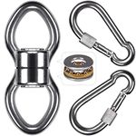 SELEWARE Silent Bearing Swing Swivel w/ 2 Carabiners, Stainless Steel 1200LB 360° Rotational Device Hanging Accessory for Tree Swing, Hammock Chair, Climbing Rope, Yoga, Kids Swing Swivel