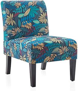 BELLEZE Accent Chair Modern Upholstered Living Room Chair with Curved Backrest and Wood Legs, Armless Slipper Chair for Bedroom, Fabric Corner Side Chair Lounge Chair - Andre (Leaf)