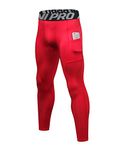 LNJLVI Men's Compression Pants Sports Workout Leggings Baselayer Tights (Sports Pants Red,L)