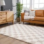 BoutiqueRugs Atira Checkered Shag Area Rug - Cream, Light Beige, Light Brown - 18" x 18" Sample