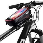 Bike Frame Bag, Bike Phone Mount, Waterproof Cycling Front Top Tube Pouch Pannier Bicycle Frame Phone Holder Crossbar Storage Bags for iPhone 12 11 Pro MAX XS XR X 8 7 6S Plus Smartphones Below 6.5''