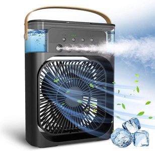 Exxelo 10 Year Warranty Portable Air Conditioner Fan 3 Wind Speeds 600ml Air Humidifier 7s LED Night Light Personal Cooling Fan Air Cooler Ice Air Cooler Fan Sprays for Small Room Office_Multicolor