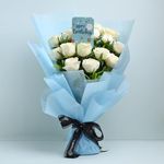 FlowerAura Romantic Fresh Live 10 White Roses Flower Bouquet With Happy B'day Pop-Up Card Birthday Gift For Girlfriend, Boyfriend, Wife, Husband, Mom, Dad, Sister, Bestfriend (Same Day Delivery)