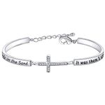 Footprints in The Sand Prayer Cross Bracelet Beautiful Poems Quote When You Saw Only One Set of Footprints It was Then That I Carried You Religious Jewelry Christian Gift (Silver Bracalet)