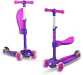 Gotrax KS3 Kids Kick Scooter, LED Lighted Wheels, Adjustable Height Handlebars and Removable Seat, Lean-to-Steer & Widen Anti-Slip Deck, 3 Wheel Scooter for Kids Ages 2-8 and up to 100 Lbs (Purple)