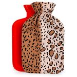 Bodico Cute Cheetah Print Novelty Gift Cozy Hot Water Bottle with Cover, 1.7L, Brown