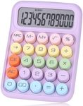 Holotioee Mechanical Pushbutton Calculator,12 Digit Large LCD Display,Big Buttons Easy to Press,Colorful Candy Calculator,Automatic Sleep,with Battery.for Office,School, Home. (purple)