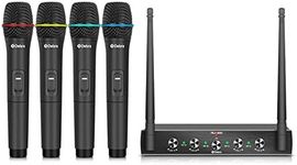 Debra Audio Pro UHF 4 Channel Wireless Microphone System with Cordless Handheld Lavalier Headset Mics, Metal Receiver, Ideal for Karaoke Church Party (with 4 Handheld (B Frequency))