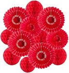 12pcs 6'' 8'' Red Honeycomb Balls Tissue Paper Fans Party Honeycomb Ball Fans Wall Decor Tissue Pom Poms Flower Balls Hanging Paper Fans for Party Baby Shower Birthday Wedding Nursery Decor(red kit)