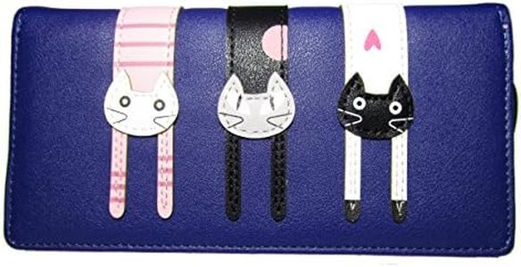 Nawoshow Women Cute Cat Wallet Coin Purse Bifold Wallet Clutch Bag, A-Long Dark Blue, Onesize, Bifold Wallet