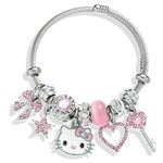 Kueeger Hello Kitty Bracelets Kawaii Pink Bangle Bracelets with Jewelry Box, Adjustable Stainless Steel Anime Cartoon Bracelets Gifts for Women Girls, Adjustable, Stainless Steel, no gemstone