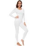 WiWi Womens Bamboo Pajamas Set Ultra Soft Thermal Underwear High Stretch Long Johns Sets Base Layer Top with Bottoms S-3X, Pure White, Large