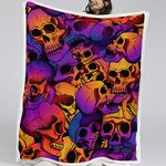 BlessLiving Skull Blanket Sherpa Fleece Throw - Travel/Single (130x150cm) - 3D Vintage Skull Halloween Printed Pattern - Plush, Fluffy, Cozy - All Seasons for Couch Bed Sofa - Purple Orange and Blue