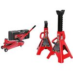 Torin BIG RED T825013S1 Hydraulic Trolley Floor Service/Floor Jack (2.5 Ton) + T43202 Steel Jack Stands (3 Ton)