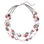 FULU AUTUMN Boho Handmade Beaded Necklaces for Women Statement Chunky Shell Necklace with Silver Beads Costume Jewellery Birthday Gifts for Women(30-Pink)