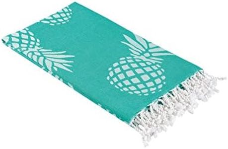 InfuseZen Turkish Bath & Beach Towel – 69" x 39" - Reversible Pineapple Print - 100% Organic Turkish Cotton - Soft, Lightweight, Absorbent Peshtemal - Quick Dry, Sand Free - Pool, Gym - Mint Green