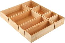 ROLiGHTiC 8 Pcs Bamboo Drawer Organizer Utensil Tray Kitchen Storage Box 4-Size Multi-Use Dividers Cutlery Holders Bins Containers for Kitchen, Bathroom, Office Desk, Makeup, Jewelry, Dresser, Pantry