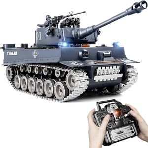 Supdex RC Tank, 1:18 Alloy Metal German Tiger I Remote Control Army Model Toys, 2.4Ghz RC Vehicle with Smoke, Sound and Lights, Military Tank for Adults and Kids